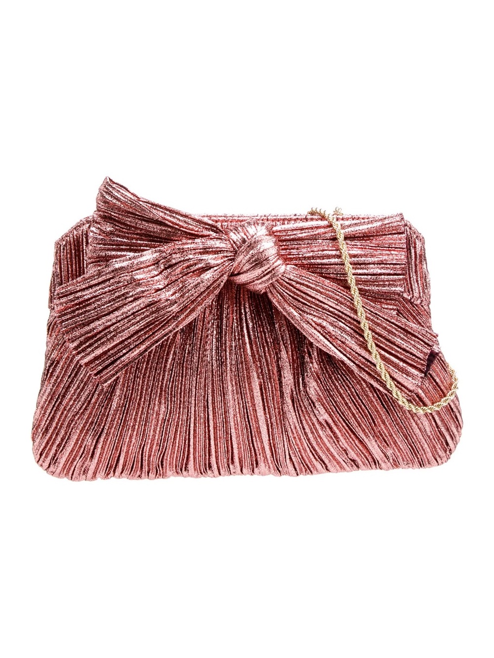 Loeffler Randall / Rayne Rose metallic Bow Clutch crossbody new